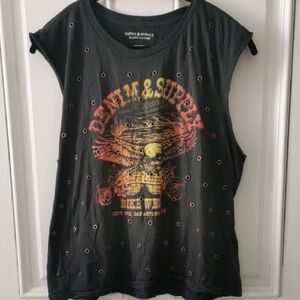 Denim & Supply Bike Week Harley Davidson grommeted sleeveless tee. Size L